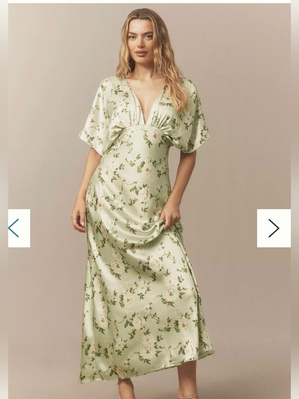 Anthropologie Amelia Deep-V Flutter-Sleeve Satin A-Line Gown